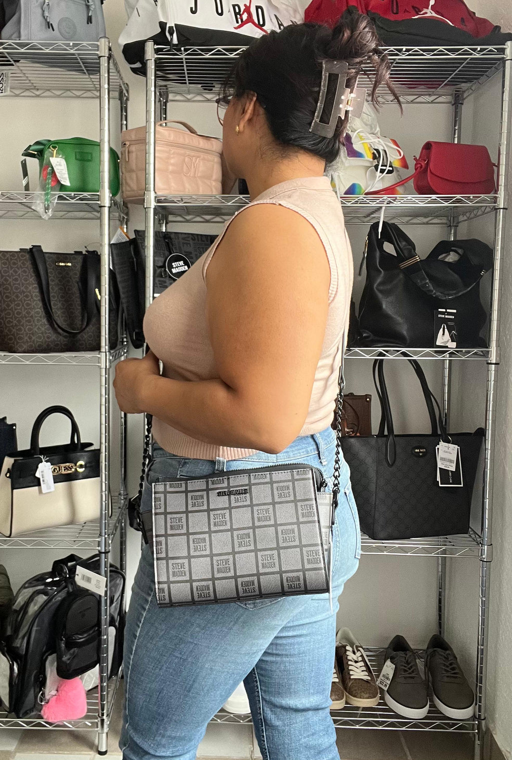 Bolsa Steve Madden Original Crossbody Gris Monograma