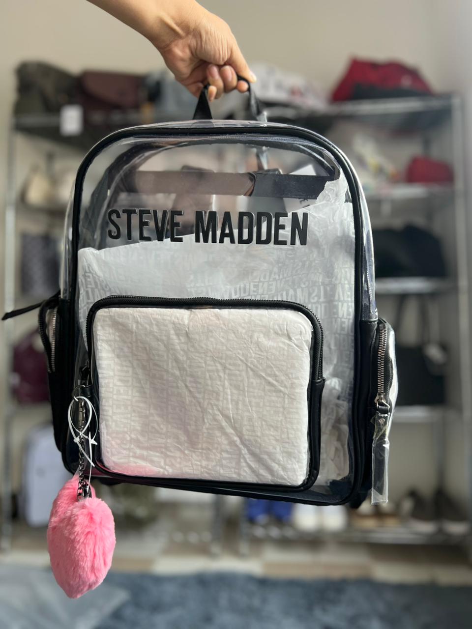 Mochila Steve Madden Original Transparente 3 Piezas – con Funda laptop y Estuche