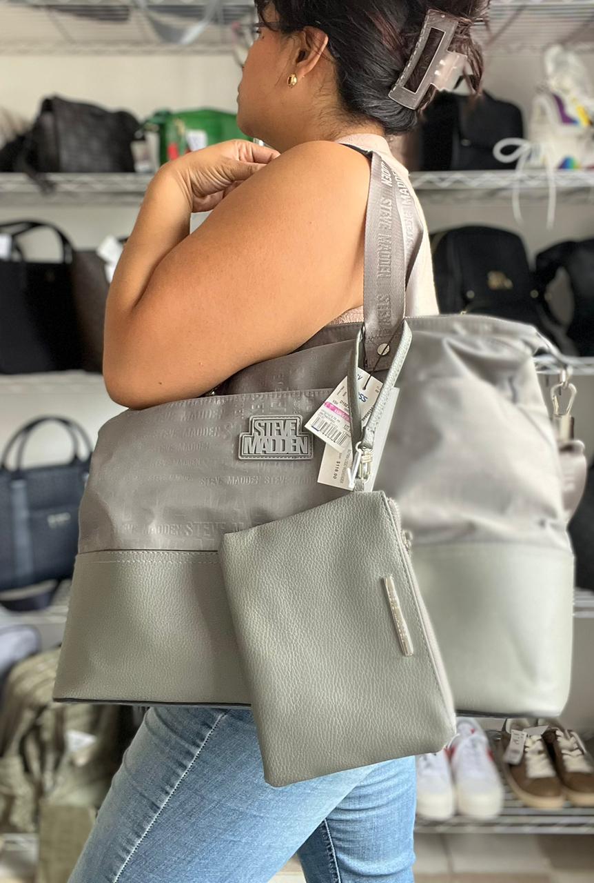 Bolsa Tote Steve Madden Gris Original con Pouch
